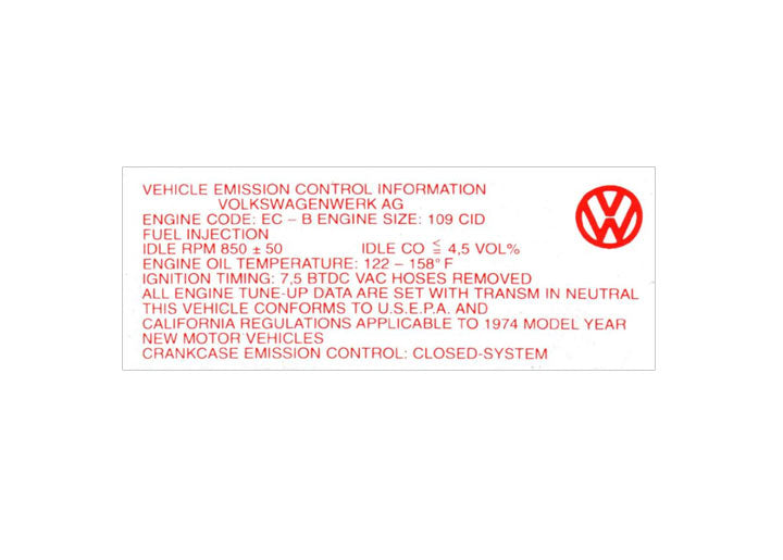 ENGINE COMPARTMENT DECAL timing STICKER; 914; 1974; 1.8