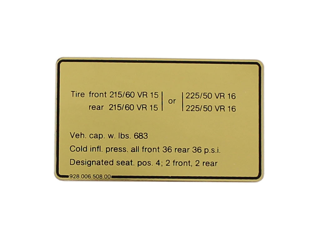 TIRE PRESSURE PLAQUE