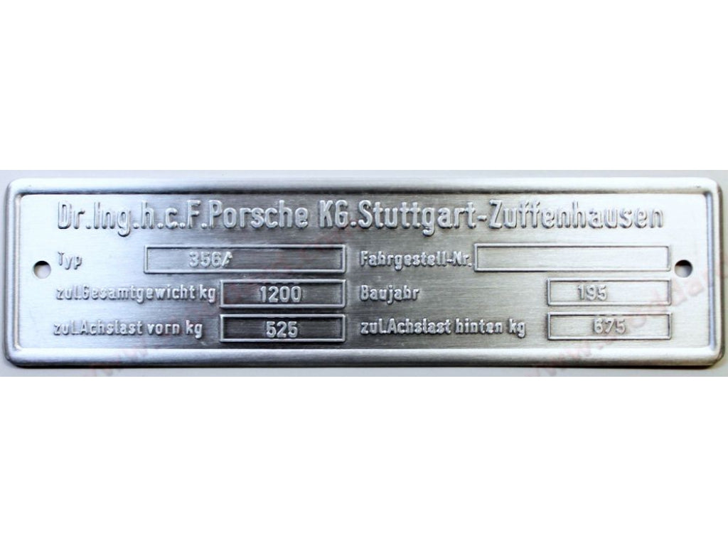 Steel Chassis Identification Plate for 356 PreA