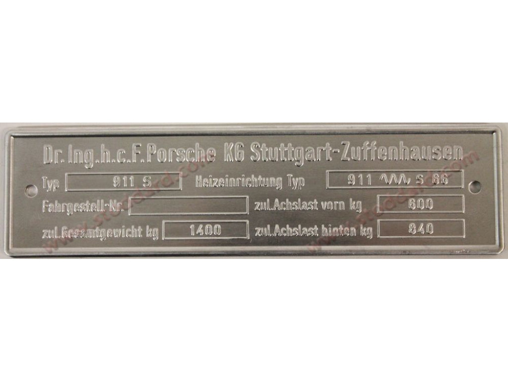 Chassis Identification Tag 911S