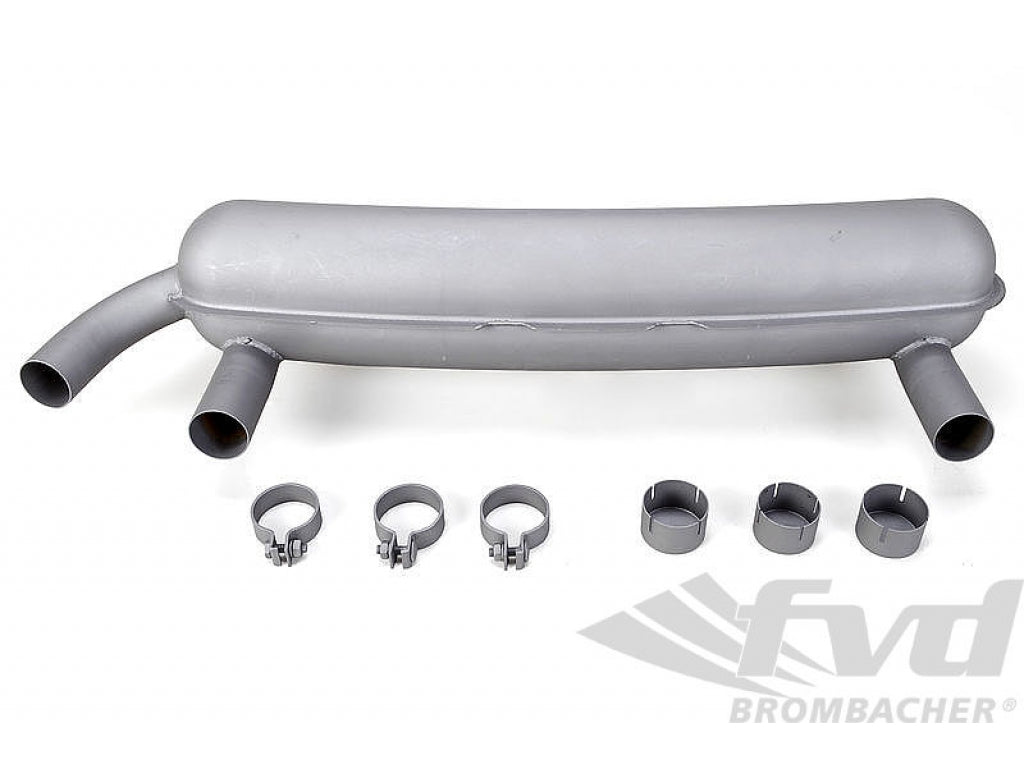 Race muffler steel 911 65-73, 2x In, 2x Out Race 63mm, 1x Out street 60mm tip export version