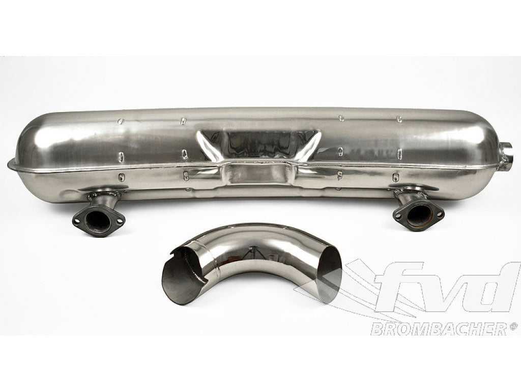 Sport Muffler Stainless Steel Export, 2 In x 1Out, Single 84 mm Weld On Tip