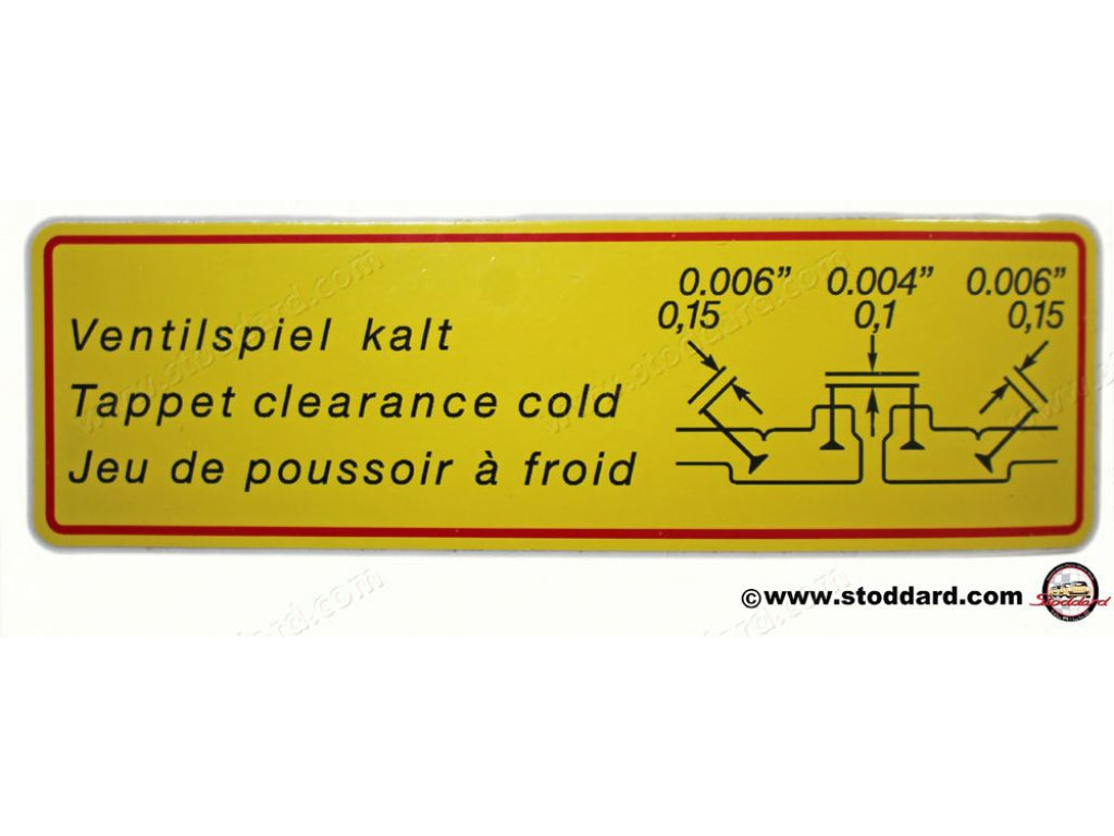 Valve Clearance Decal for 356B 356C and 912.
