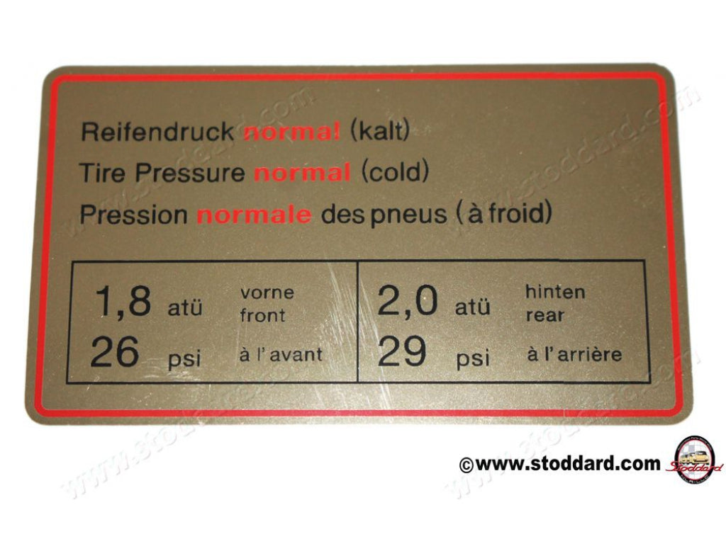 Tire Pressure Decal, Red Border.