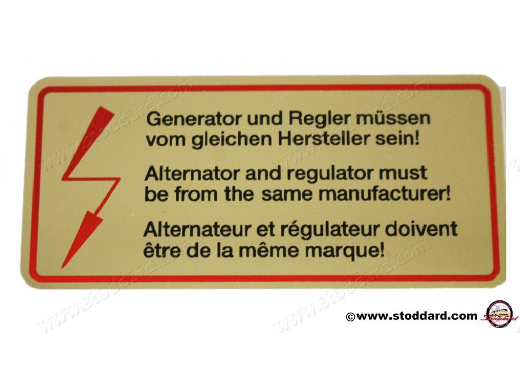 Alternator Decal, Red Border for 911 1965-1968