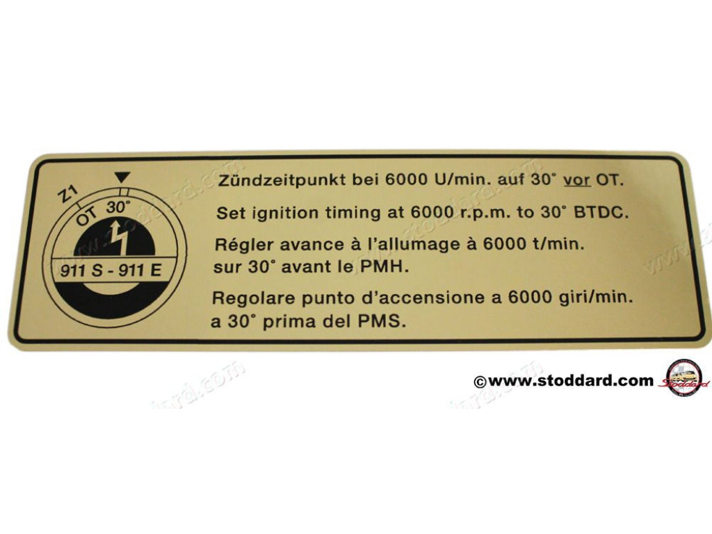 Ignition Timing Decal for 911E and 911S 1969-1971
