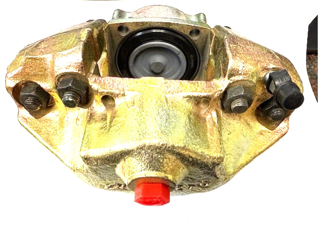 Front cast iron M caliper, left, for cars with solid disc. Fits 1965-1969. Due to Porsche supercession, must be replaced in pairs.