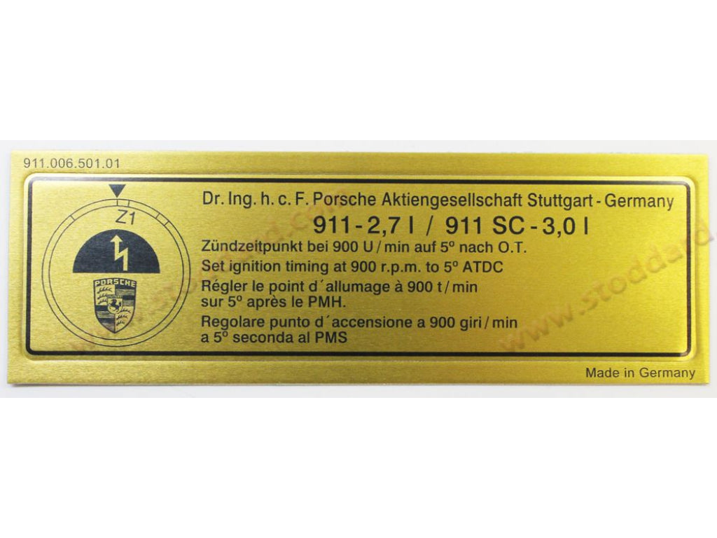 Ignition Timing Decal for 911 1974-1983