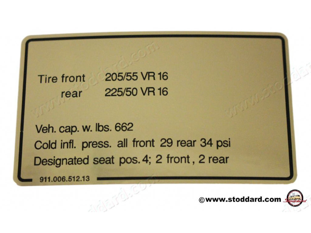 Vehicle Capacities and Tire Pressure Decal