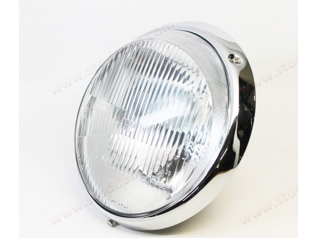 H4 Headlamp assembly, for Right Hand Drive cars Porsche Classic Part with chrome rim. Marked AL Right (RHD)