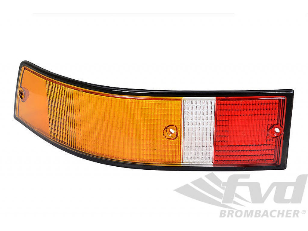 Tail Light Lens 911 / 930 / 959 1973-89 - Left - ROW - Red / Amber with Black Trim
