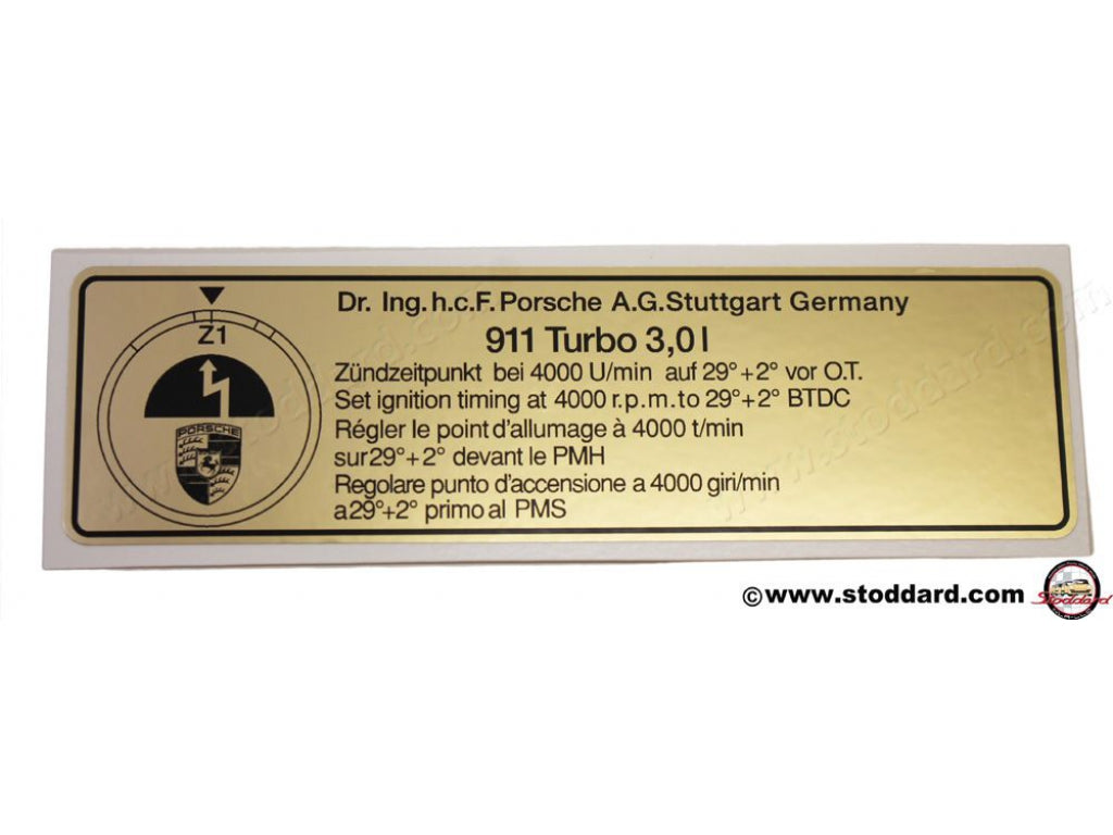 Ignition Timing Decal for 911 930 Turbo 1975-1977