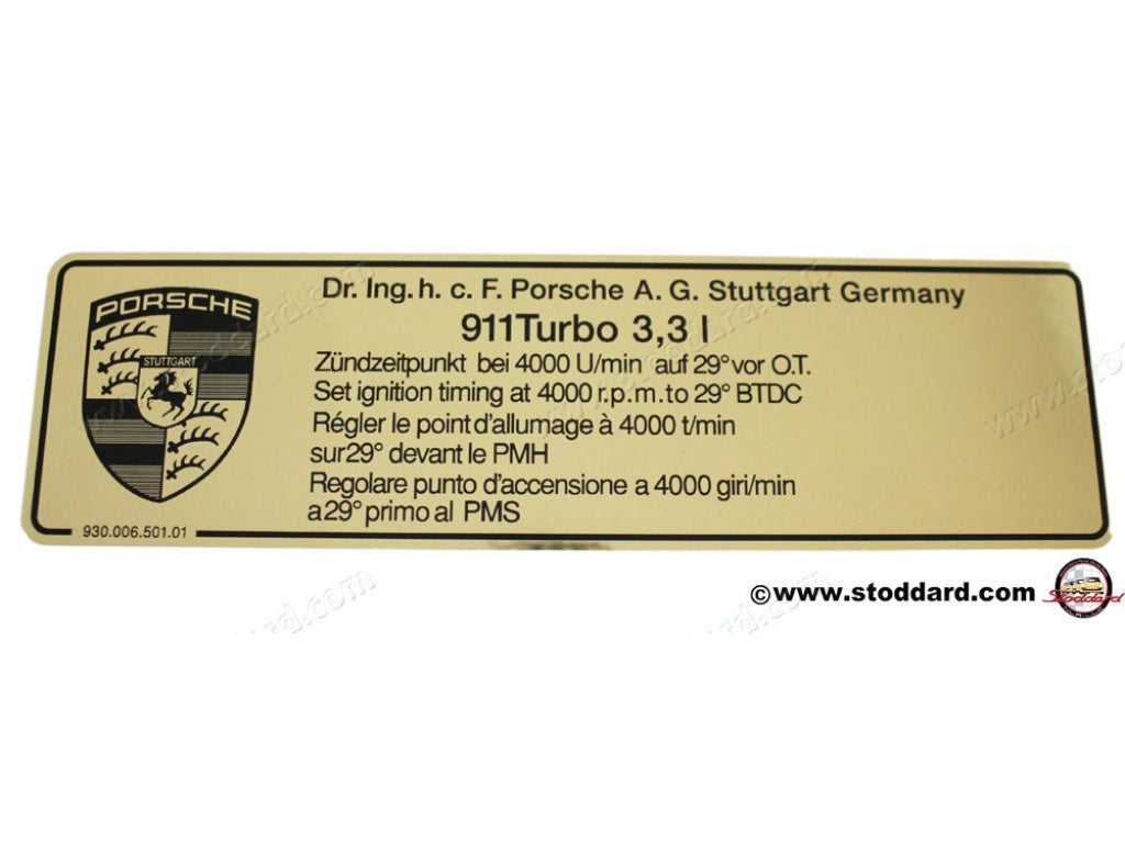 Ignition Timing Decal for 911 930 Turbo 1978-1982