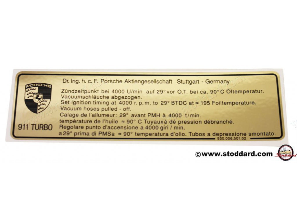 Ignition Timing Decal for 911 Turbo
