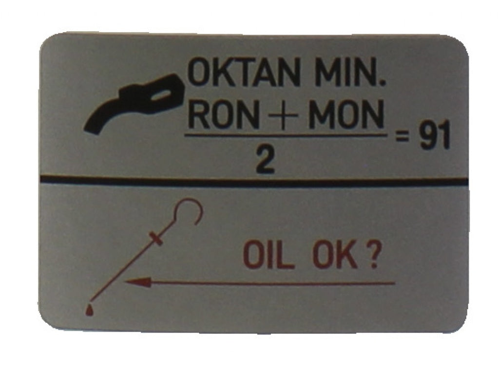 Type of Fuel-91ROZ decal. Fits 1987-1989.