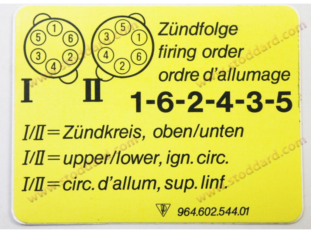 Firing Order Decal for 964 993 911 Turbo 1989-1998