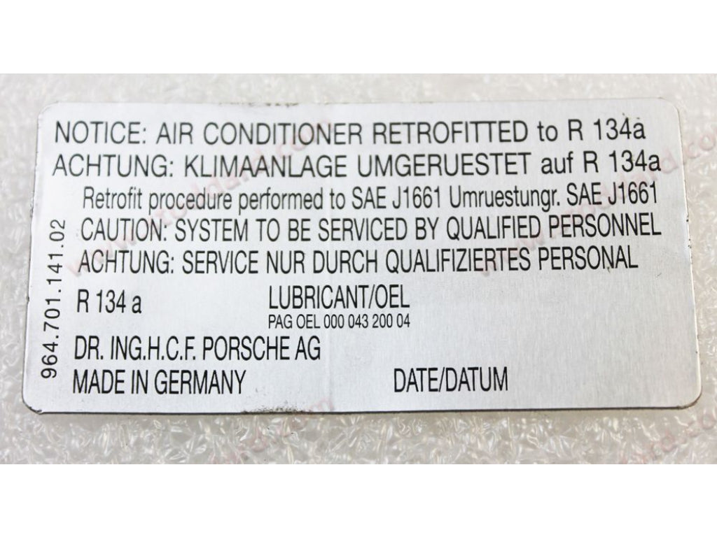 A/C Decal for R134 Retrofit.