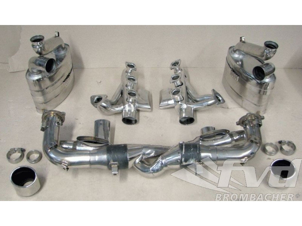 Valve Exhaust System 993TT Brombacher, Stainless Steel, 200 Cell Cats, 90mm Oval Tips