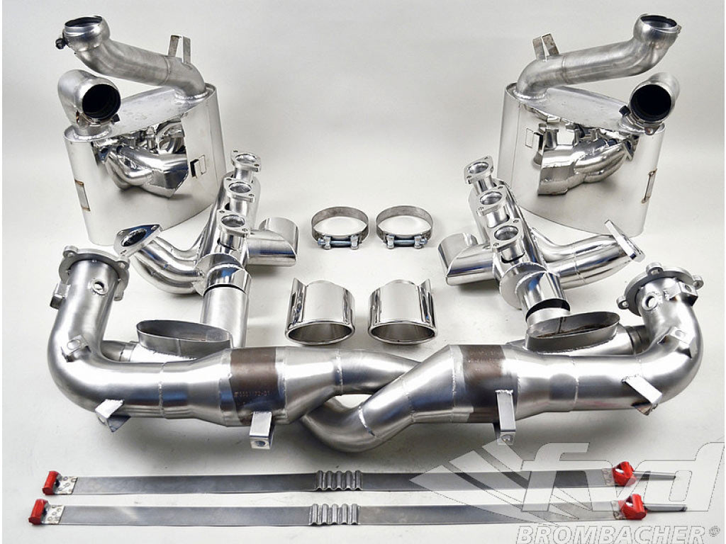 Exhaust System 993TT Brombacher (TUV - Quiet), Stainless Steel, 200 Cell Cats, 2x90mm Oval Tips