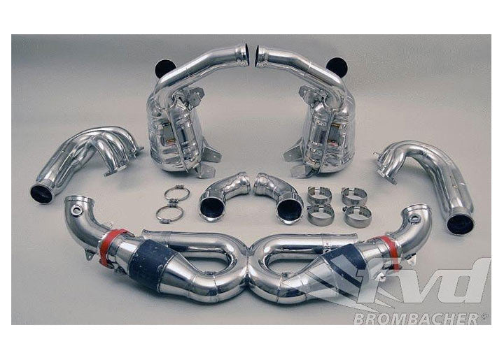 Exhaust System 996 GT3 MK1 Brombacher GT (Sound Version), Stainless, 200 Cell Cats, Dual 2x90 mm T