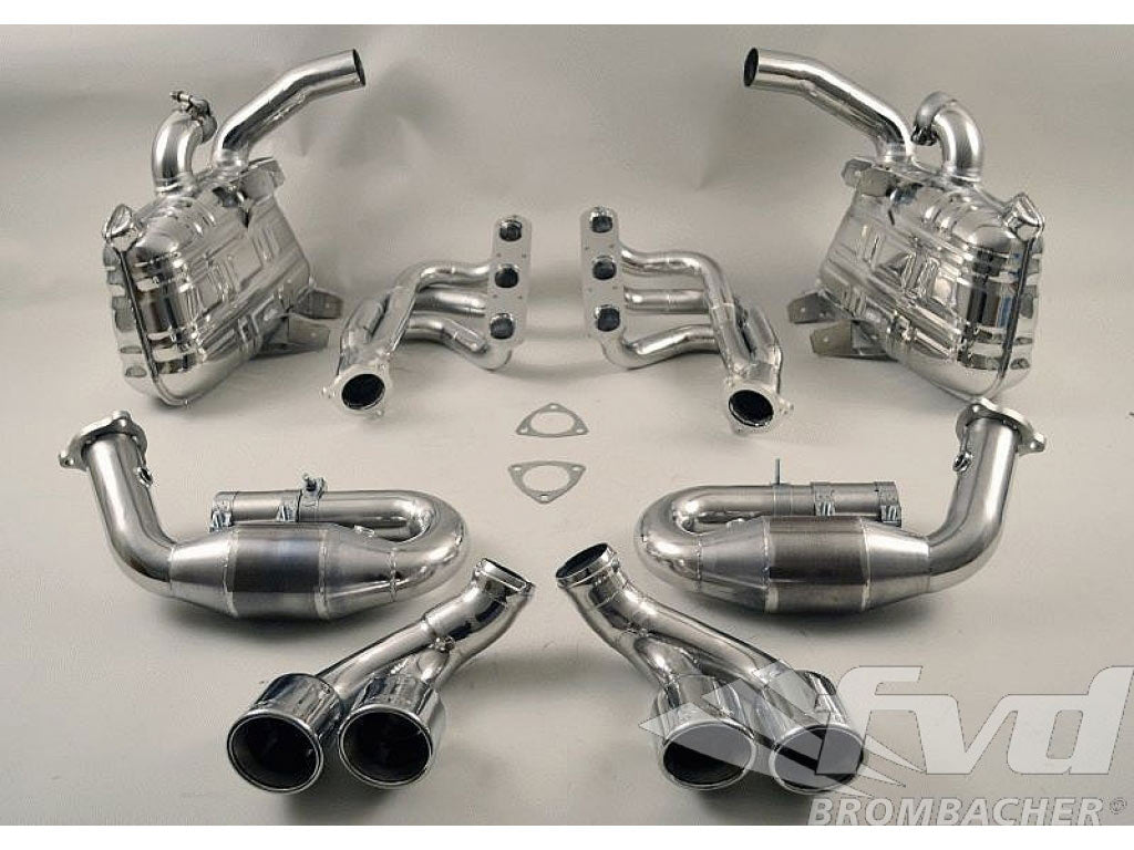Exhaust System, 997.1 Brombacher with 200 Cell HD Cats, Quad 3.5 (90mm) Tips