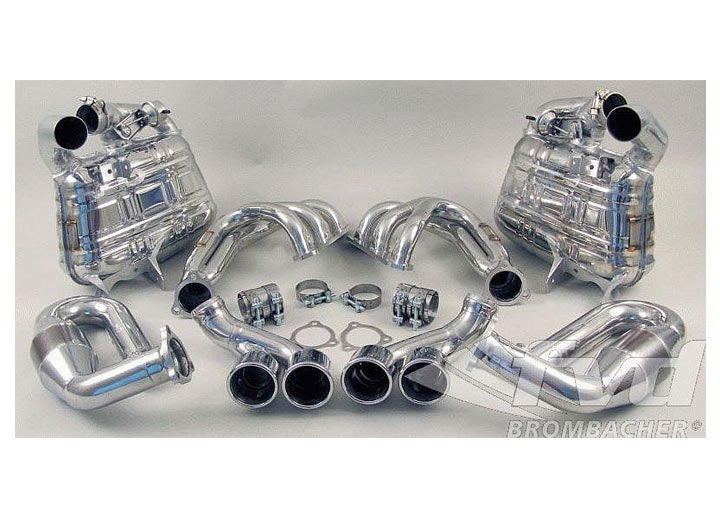 Exhaust System with Valves 997 -08 Brombacher Stainless Steel, 200 Cell Cats ,Tips 4x90mm