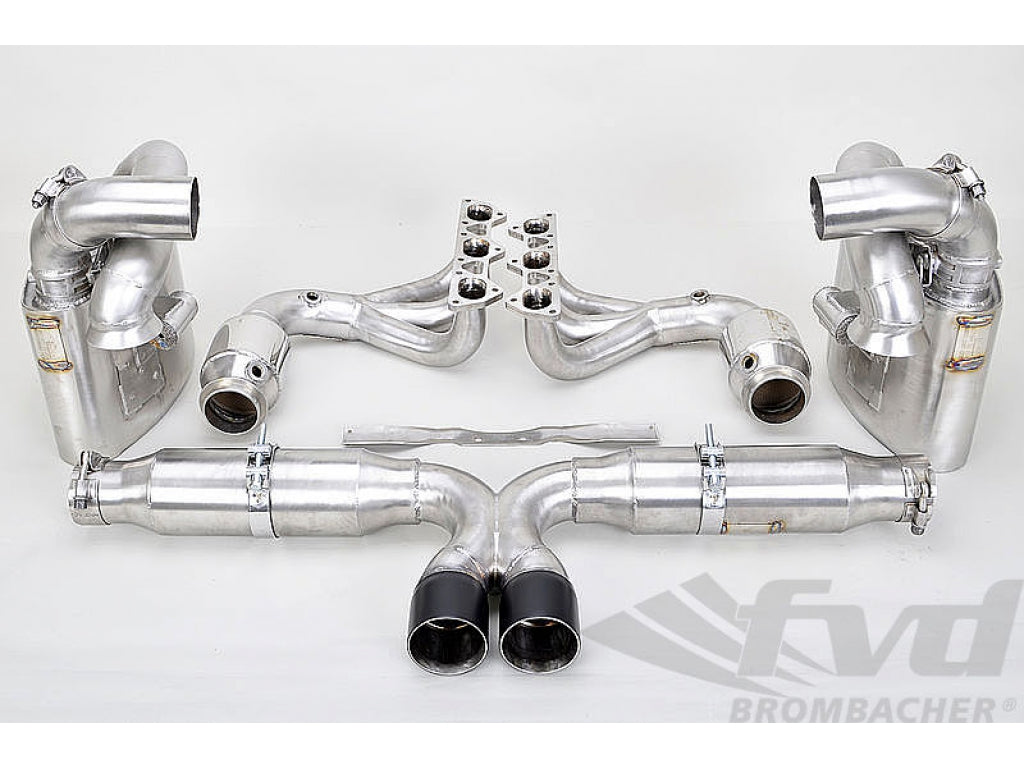 Exhaust System 997.1 GT3/GT3RS with Valves, 200 Cell Sport Cats, 2 x 80mm (stock size) Black Tips