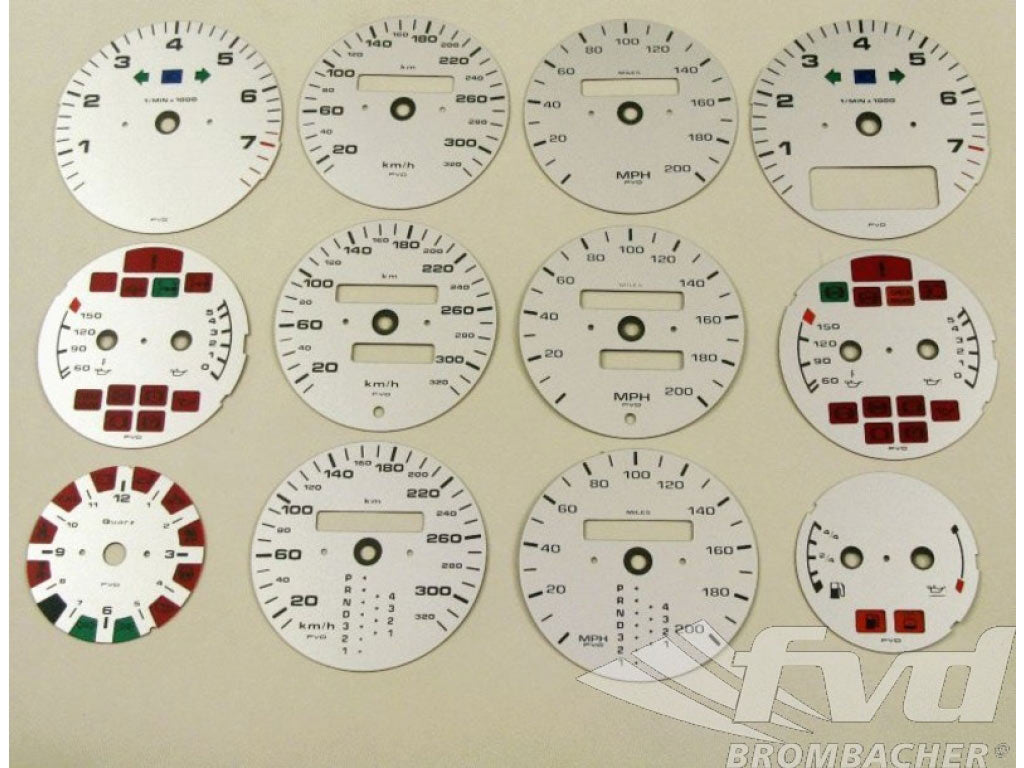 Gauge faces silver 965/993Turbo kmh/mph