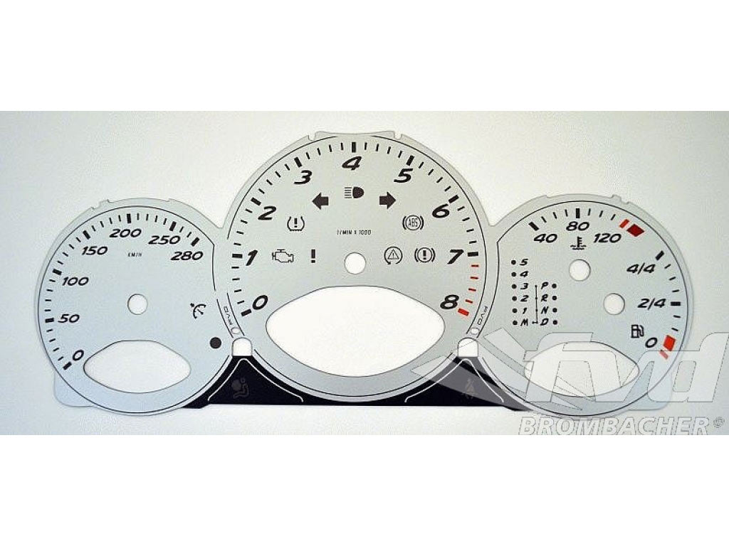 Gauge Faces Silver 987,987C - KPH - Tiptronic 280km/h