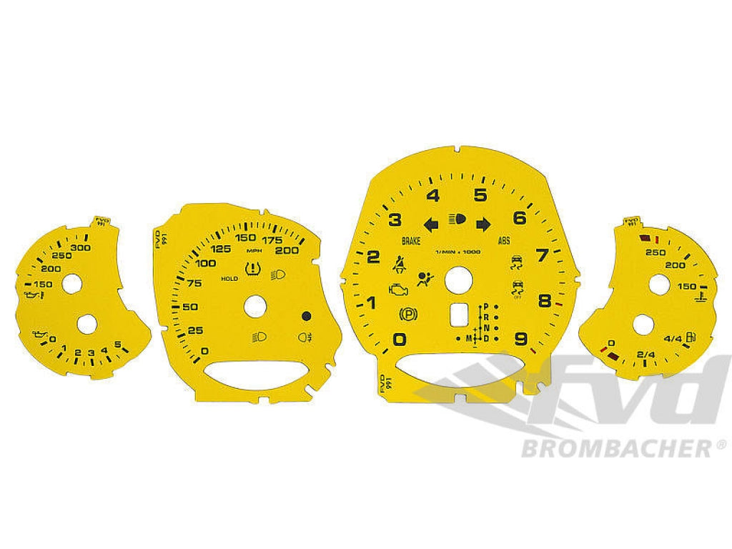 Gauge Faces Racing Yellow 991.1 PDK mph 200