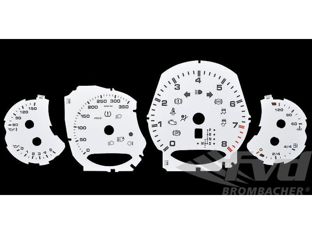 Gauge Faces white 991 Turbo S, PDK, km/h, Celsius