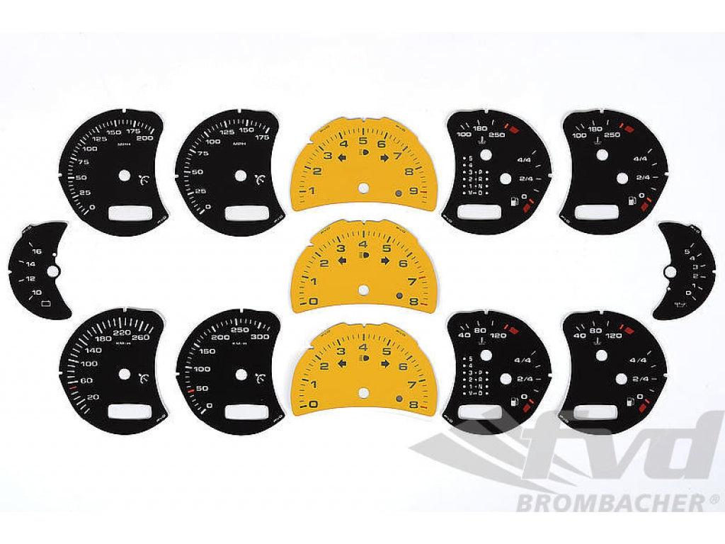Gauge Faces - Black - Tach faces in speed yellow with Logo