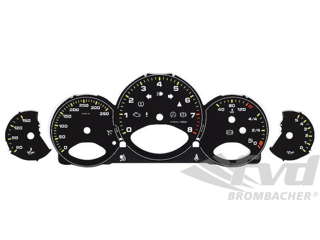 Gauge Faces black with spider green tick marks 997 GT2 Km/h