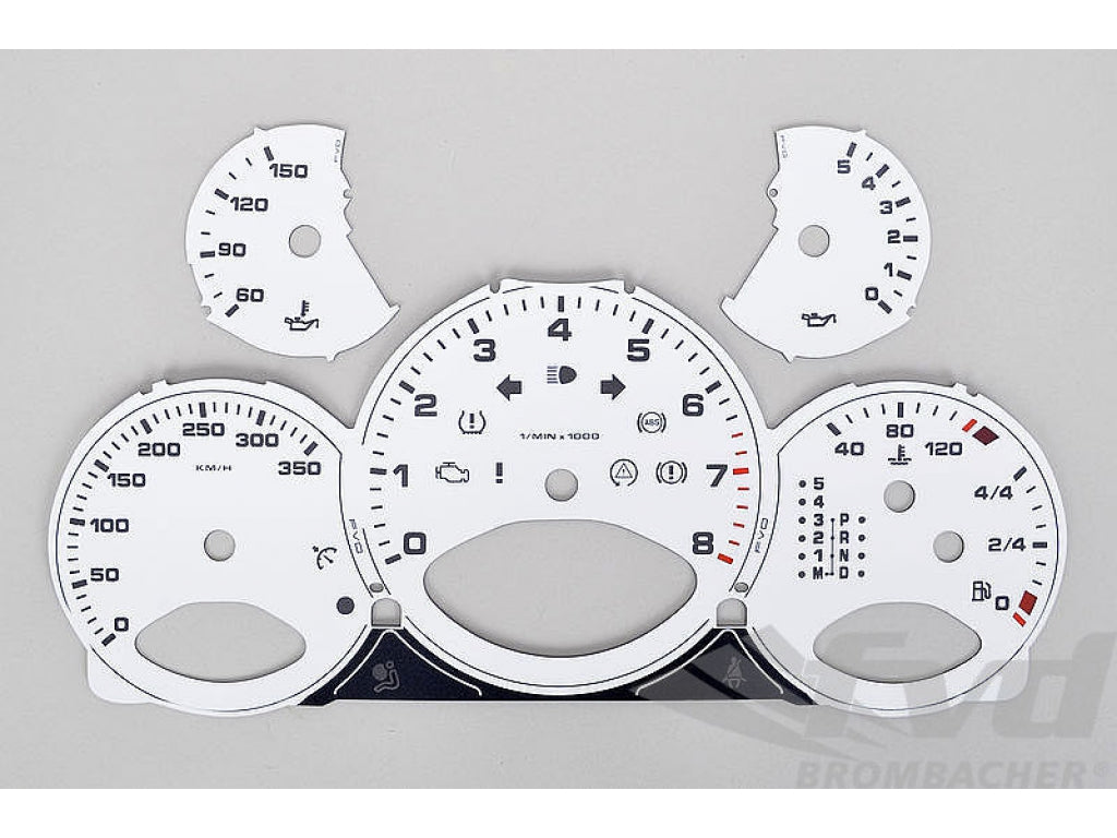 Gauge Faces white 997 Turbo Km/h, Tiptronic