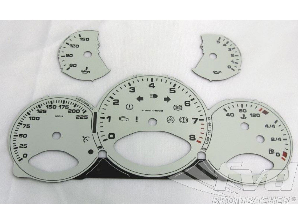 Gauge Faces white 997 Turbo MPH, Celsius