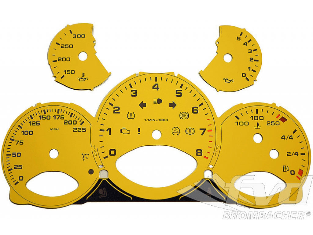 Gauge Faces speed yellow 997 Turbo MPH, Fahrenheit