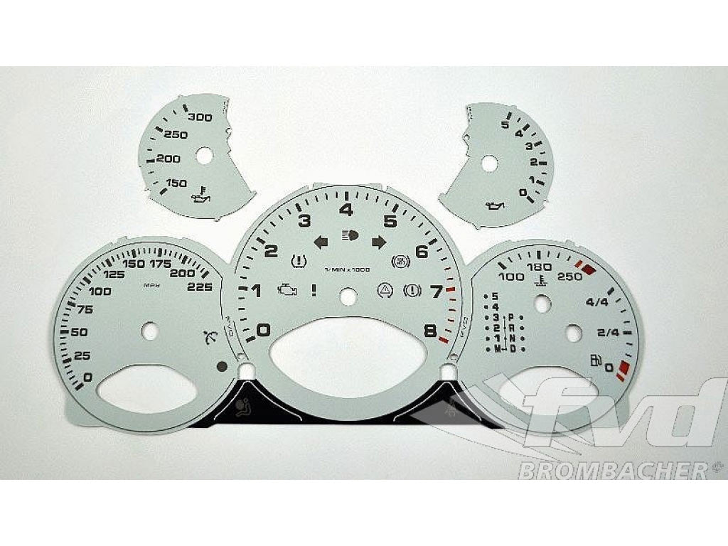 Gauge Faces white 997 Turbo MPH, Tiptronic, Fahrenheit
