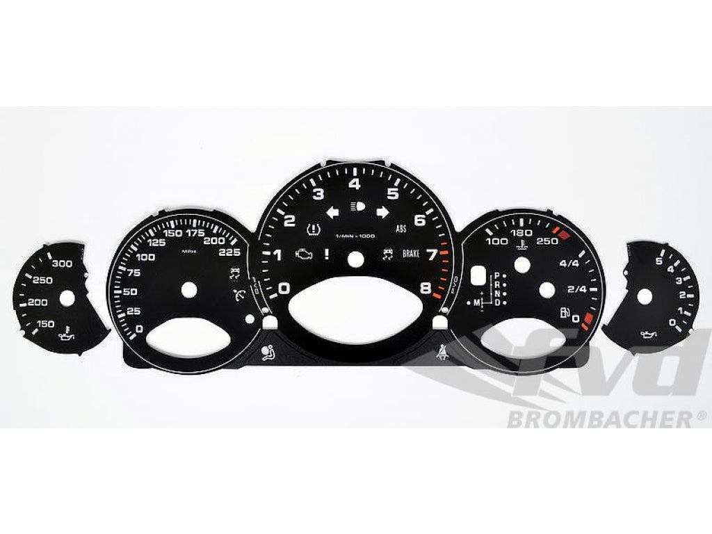Gauge Faces black 997.2 TurboS, PDK, MPH, Fahrenheit w/ ABS + Brake Lettering redline 6800