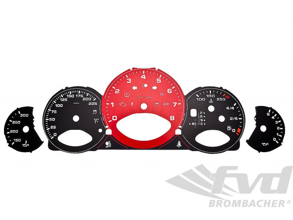Gauge Faces black, tachometer guards red 997.2 Turbo, PDK, MPH, Fahrenheit