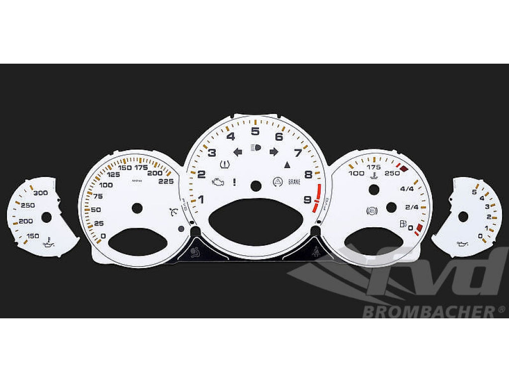 Gauge Faces white 997 GT3 RS manual MPH, yellow ticks