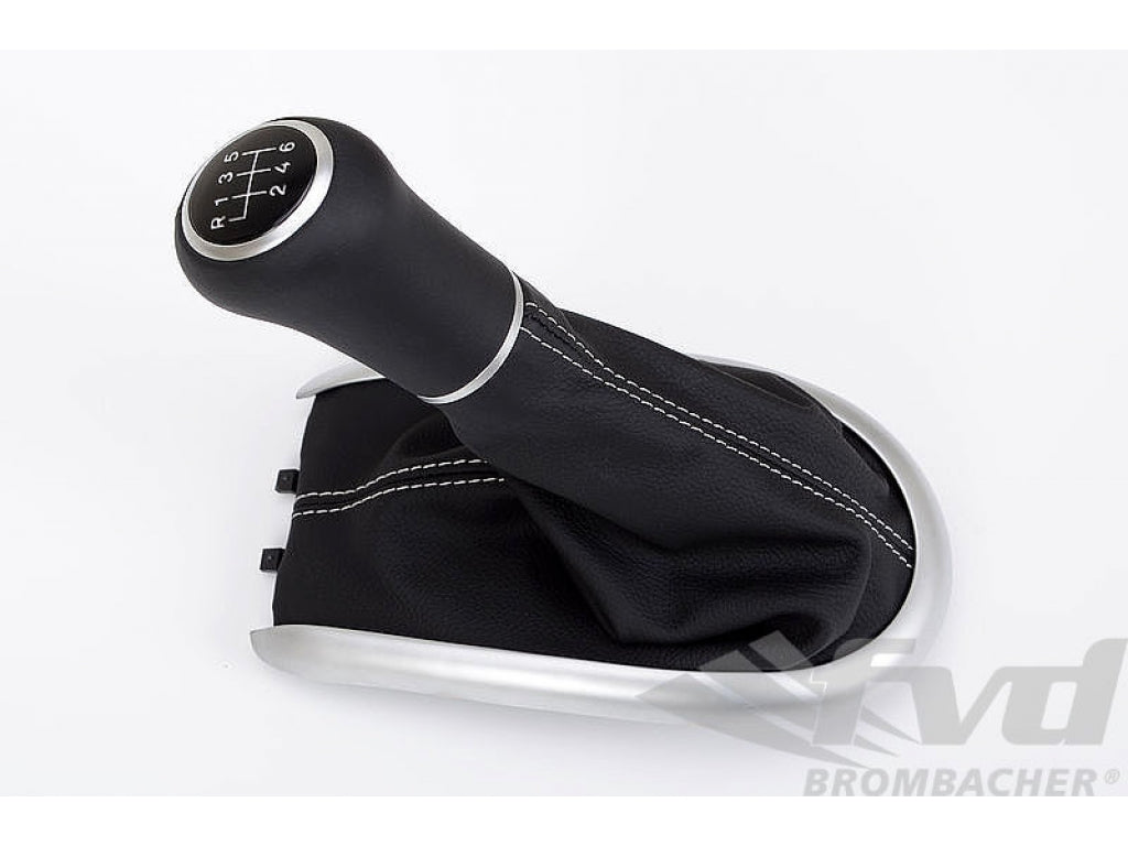 Shift Knob 986 / 996 - 6 Speed - Black Leather - White Stitching - White Illuminated Shift Pattern