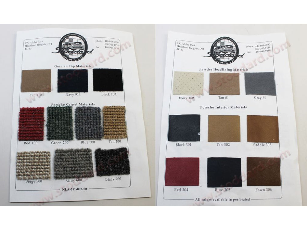 Carpet Cloth Material Sample Card for 356 and 911 912 Replaces 64455100200