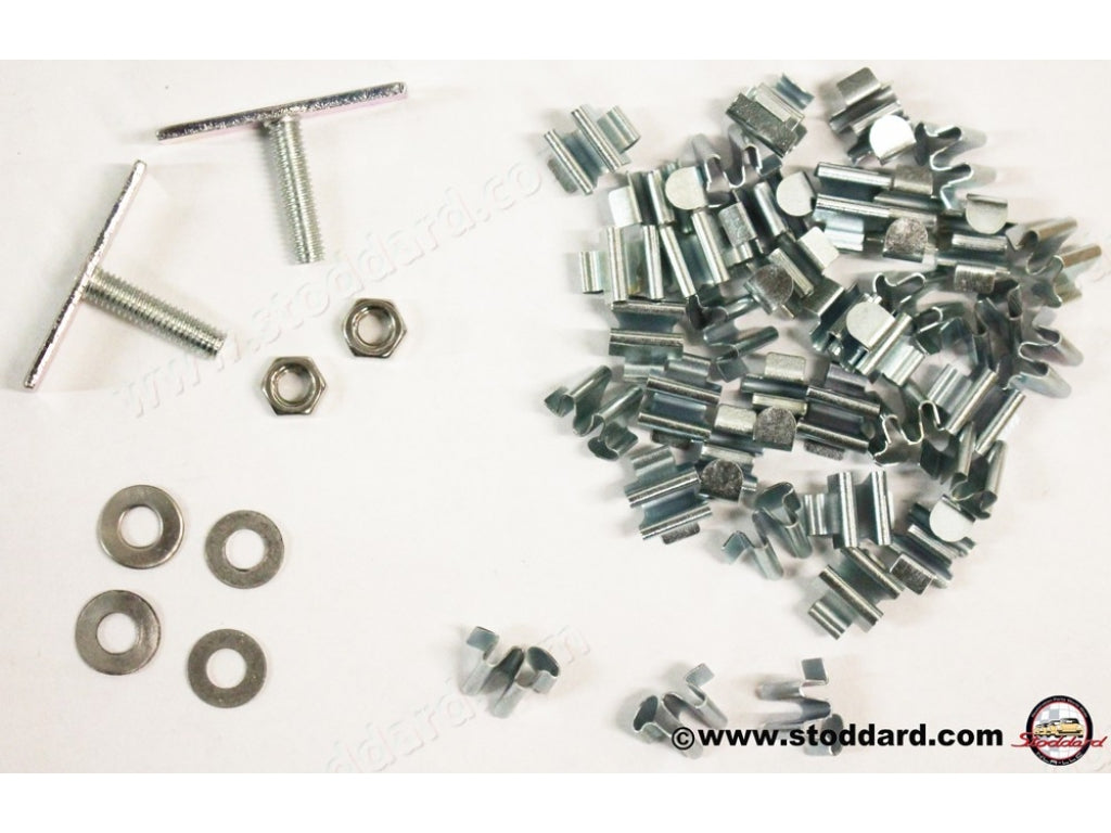 Hardware set only, 1 reqd per car. Fits Speedster, Convertible D, and Roadster. Also optional on Coupes and Cabriolets.