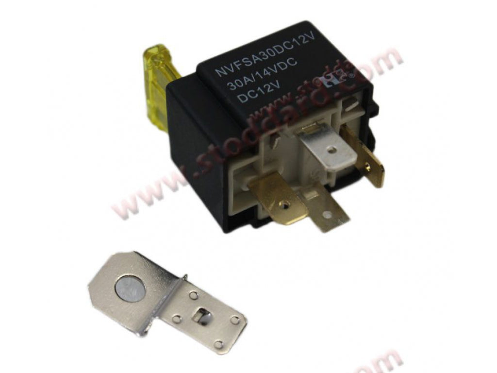 12 Volt Relay, Open Type, 30 Amp with 25 amp built-in fuse.