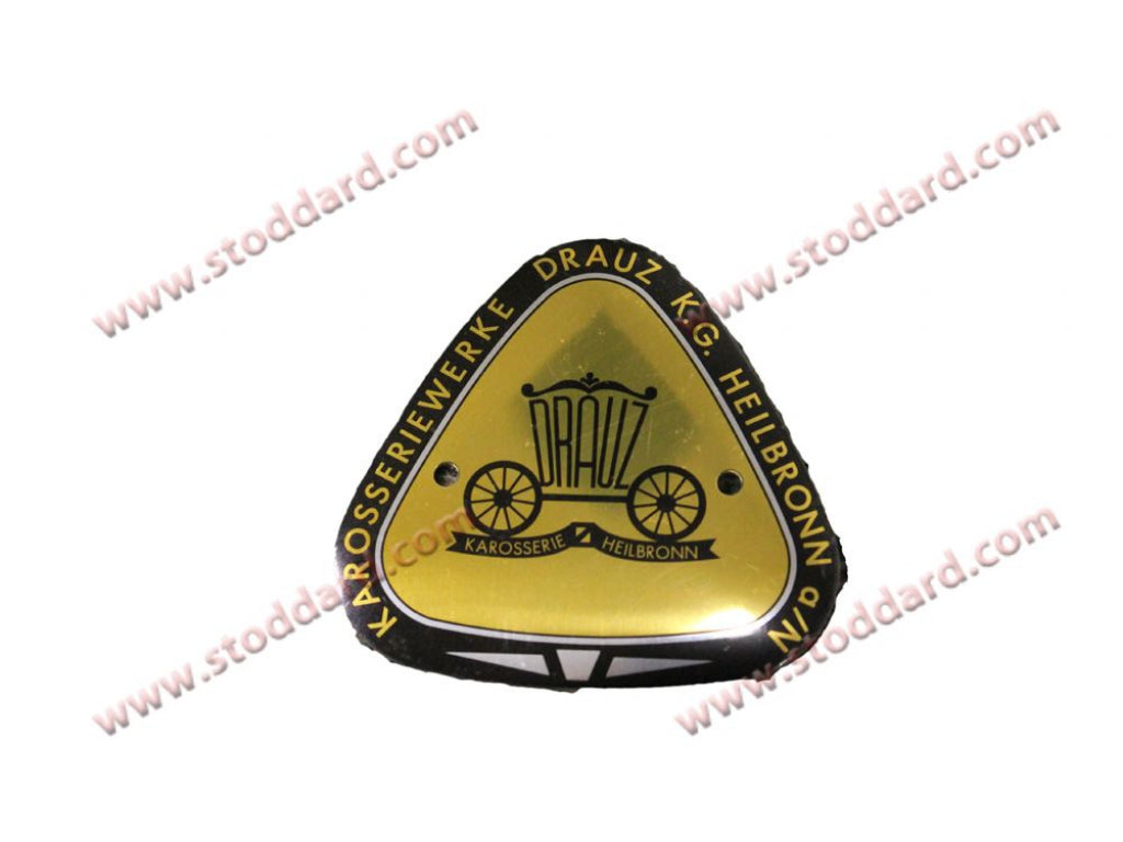 European Drauz Badge for Convertible D and Early Roadster includes 2 gold rivets and 2 clips. Replaces 64472300701