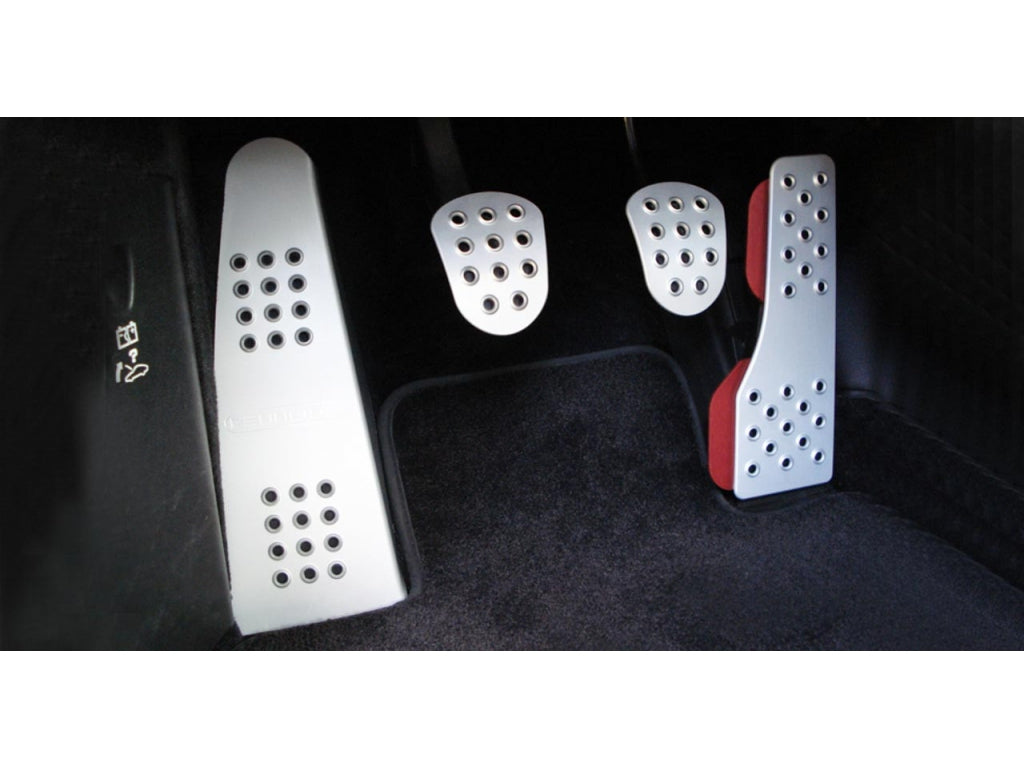Rennline 4-Piece Perforated Aluminum Pedal Set, Manual Trans, Silver