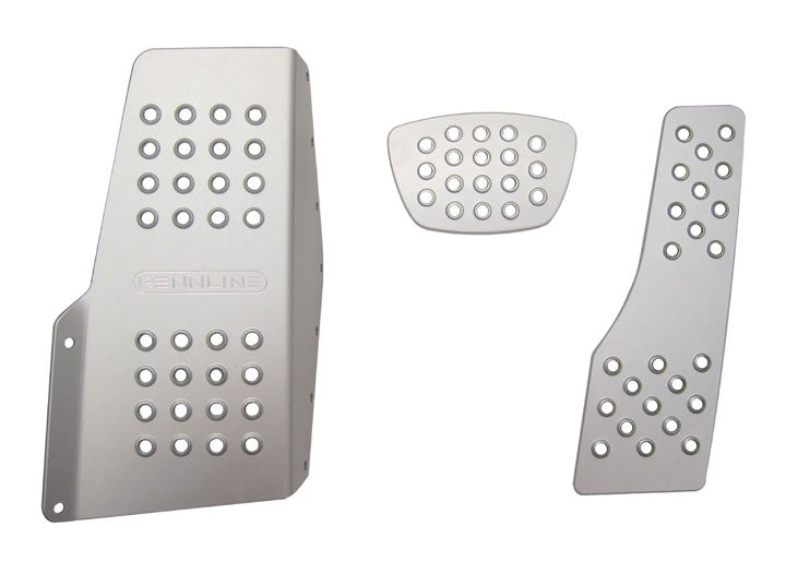 Rennline 3-Piece Perforated Aluminum Pedal Set, Auto Trans, Silver