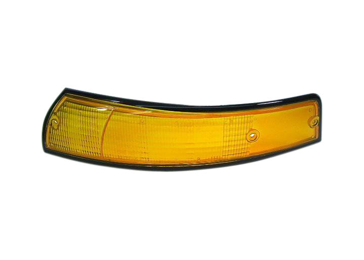 Front signal lens, left side, black trim, amber, USA models. Fits 1969-1973.