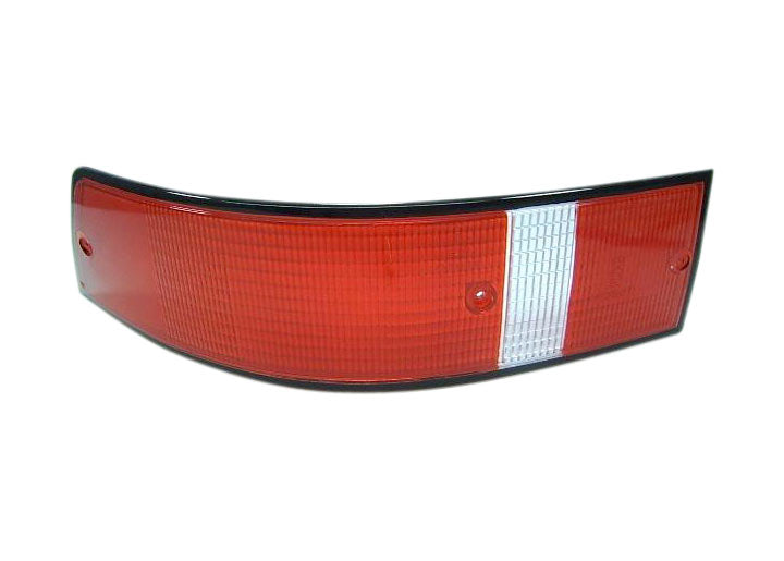 Tail light lens, left side, reproduction, black trim, USA models. Fits 1969-1989.