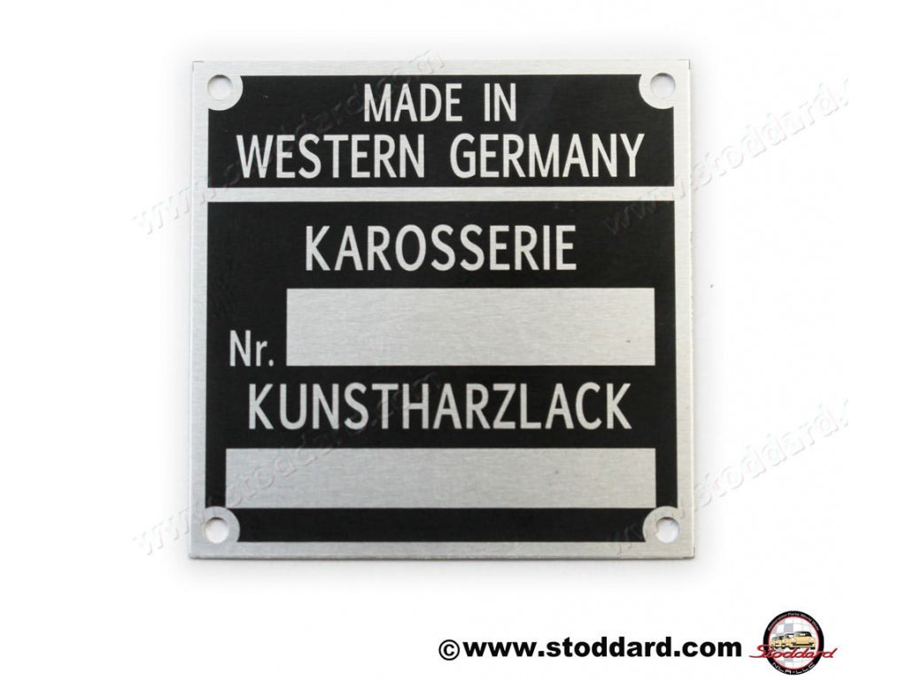 Chassis and Paint Number Badge for Reutter Built 911 912 1969-1973. Has Slightly Larger Area for Later Chassis Numbers Replaces 9070110702